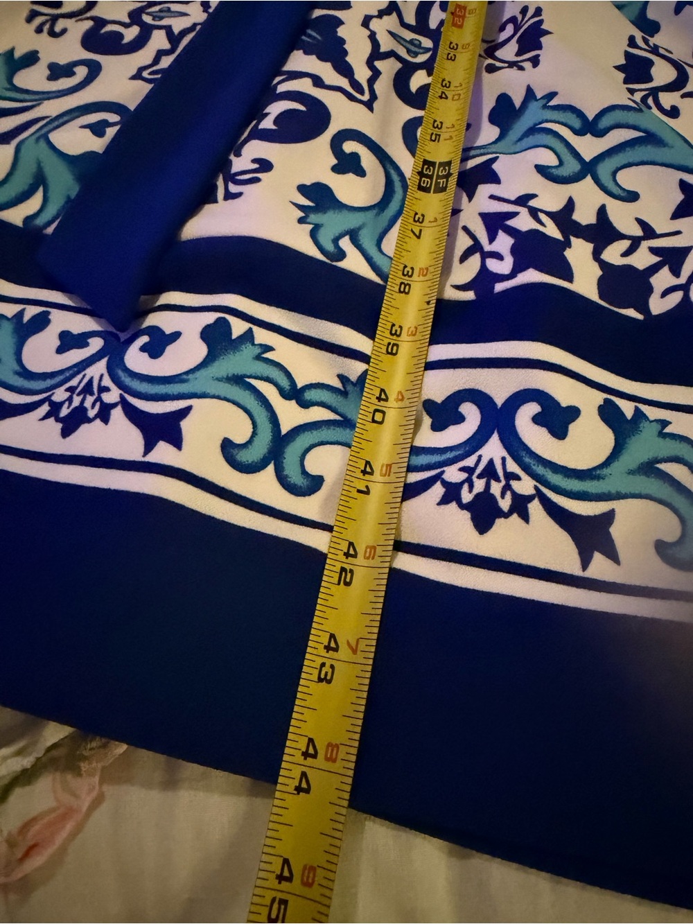 Investments Blue & White Printed Sleeveless Midi Dress with Navy Sash - Picture 7 of 10